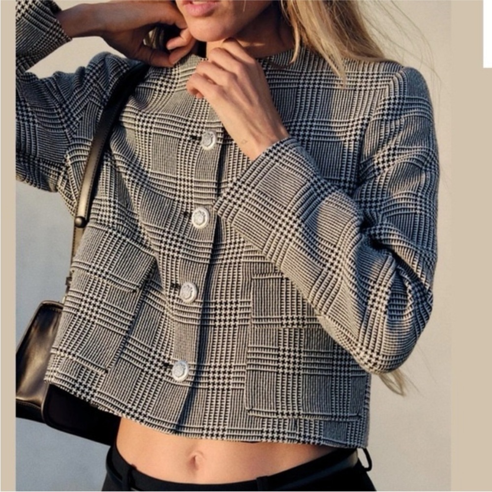 Zara Black and White Checkered Womens Blazer Size Small